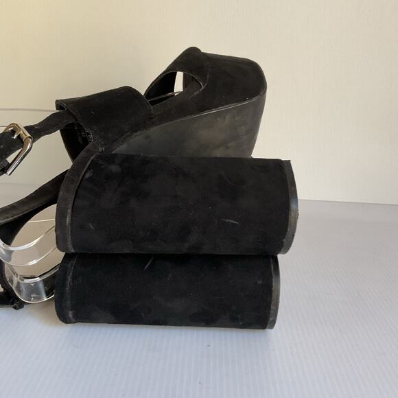 Platform Block Heel Sandals Black Suede  EU 37 US 6 Y2K Heel Party Shoe - Picture 10 of 10